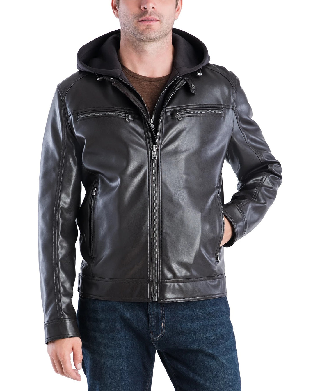 Hooded Leather Jacket For Mens