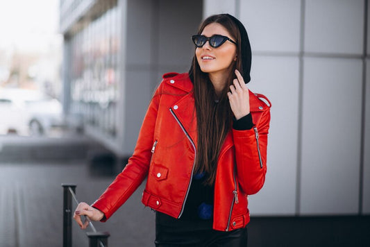 Women Red Moto Leather Jacket