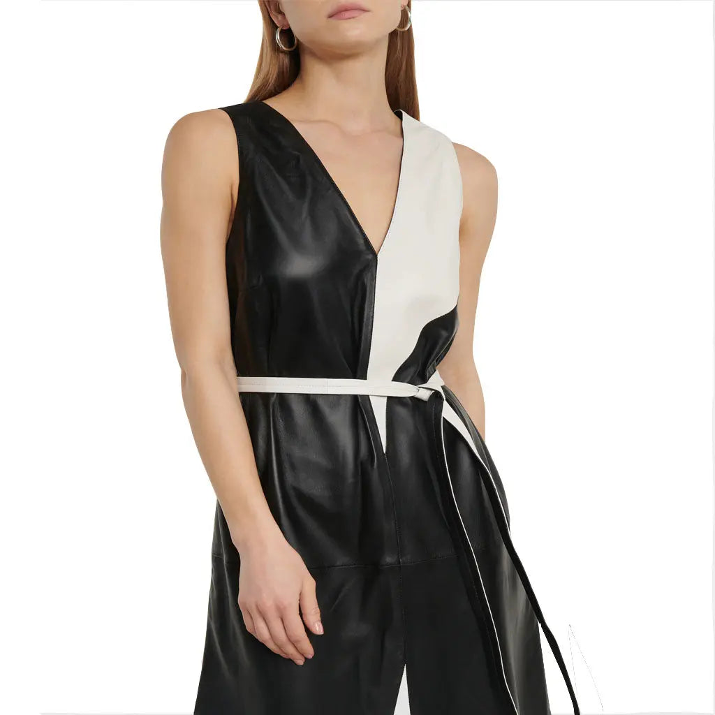 Women Leather Gown Black And White 