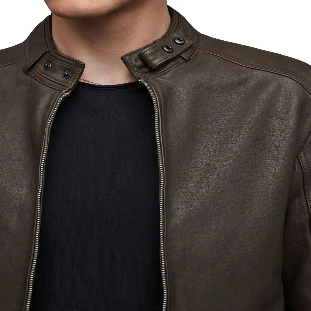 Men's Leather Collar Jacket 100% Genuine Lambskin Biker Leather Jacket - Image #4
