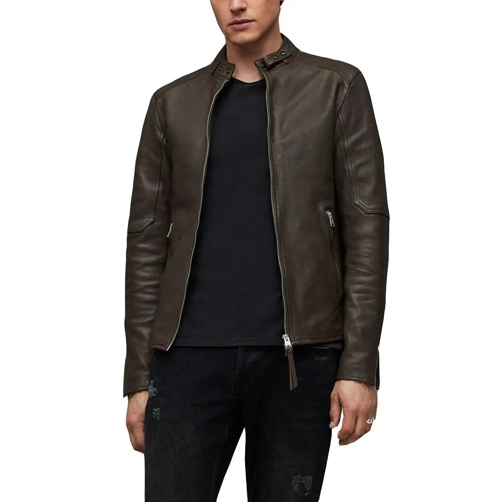 Men's Leather Collar Jacket 100% Genuine Lambskin Biker Leather Jacket - Image #1