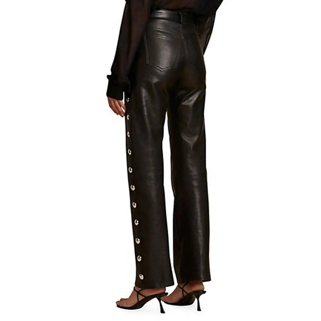 Women's Genuine Leather Studded Leather Pants - Image #1
