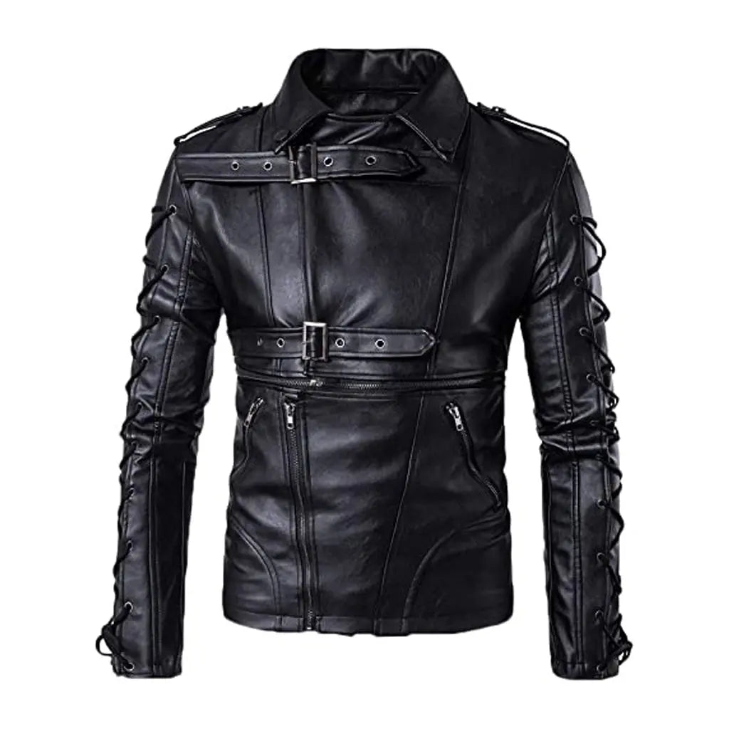 Men's Gothic Style Ghost Rider Leather Jacket - Image #1