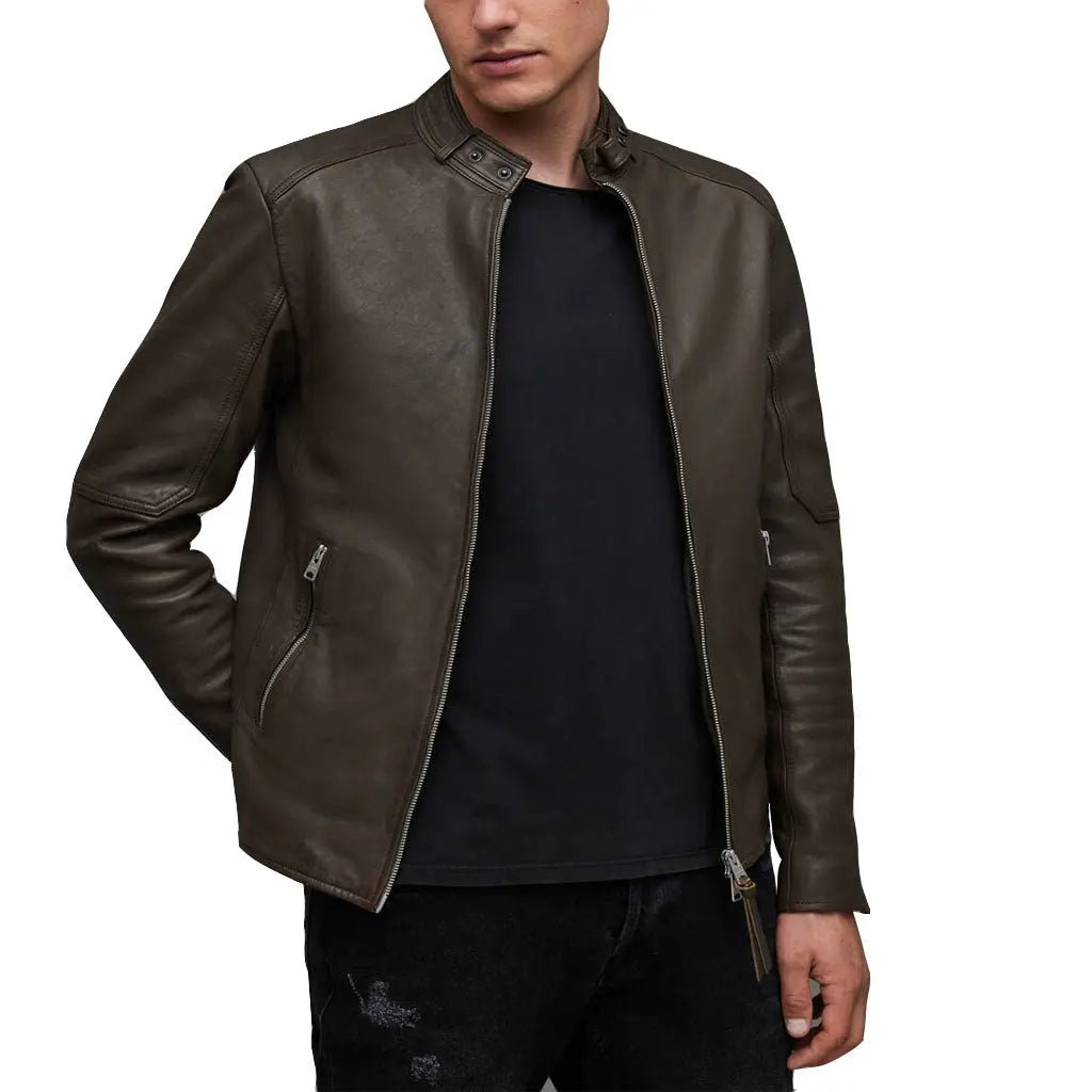 Men's Leather Collar Jacket 100% Genuine Lambskin Biker Leather Jacket - Image #2