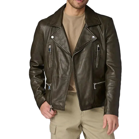 Geniune Olive Moto Leather Jacket
