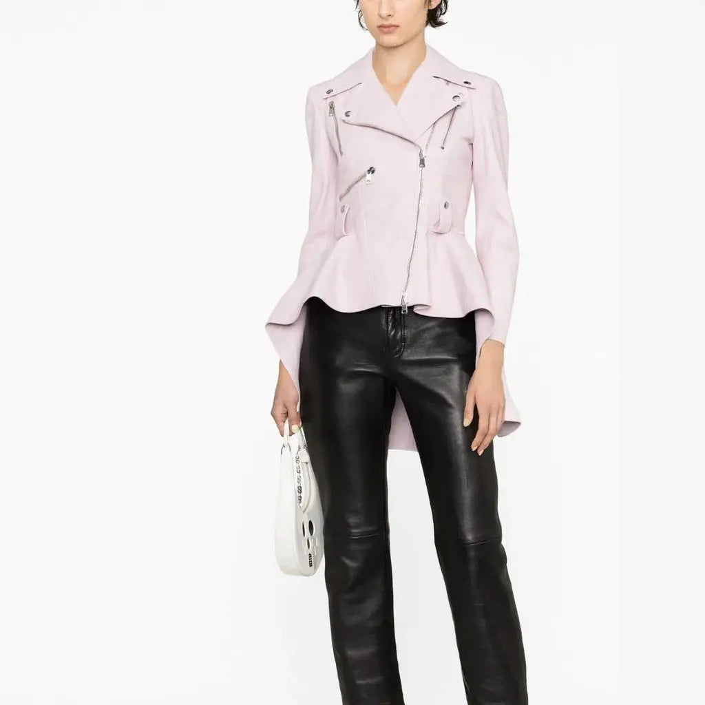 High Low Style Women Peplum Biker Jacket - Image #3