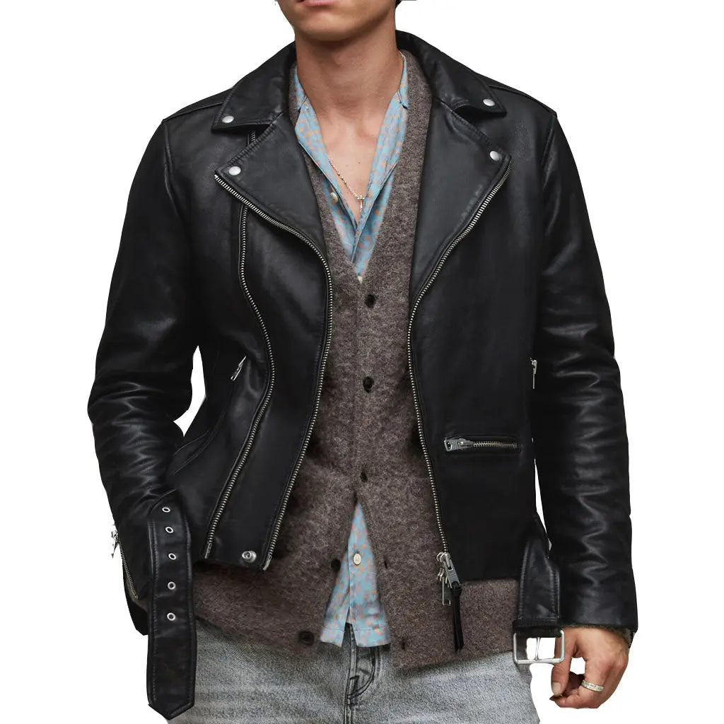 LeatherViz Mens Leather Biker Jacket In Black - Image #1