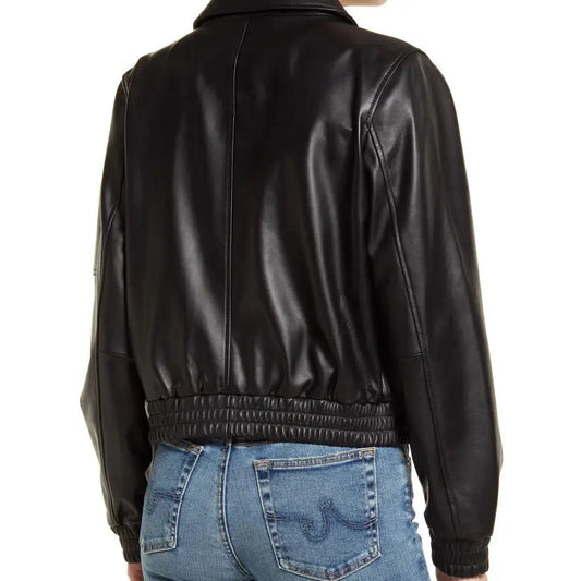 Women's Genuine Leather Bomber Jacket Black