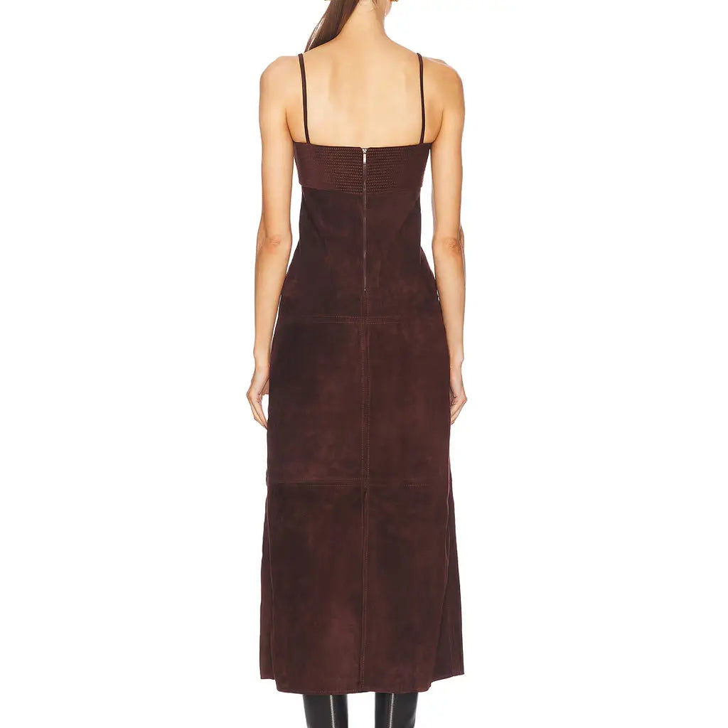 Holiday party leather dress in Brown