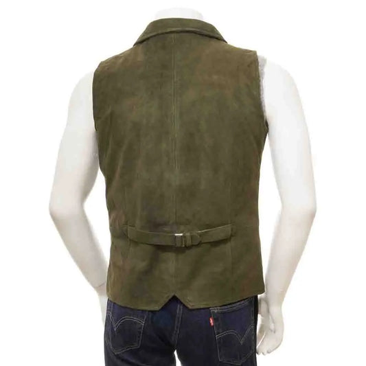 Men's Olive Suede Leather Waistcoat - Image #2