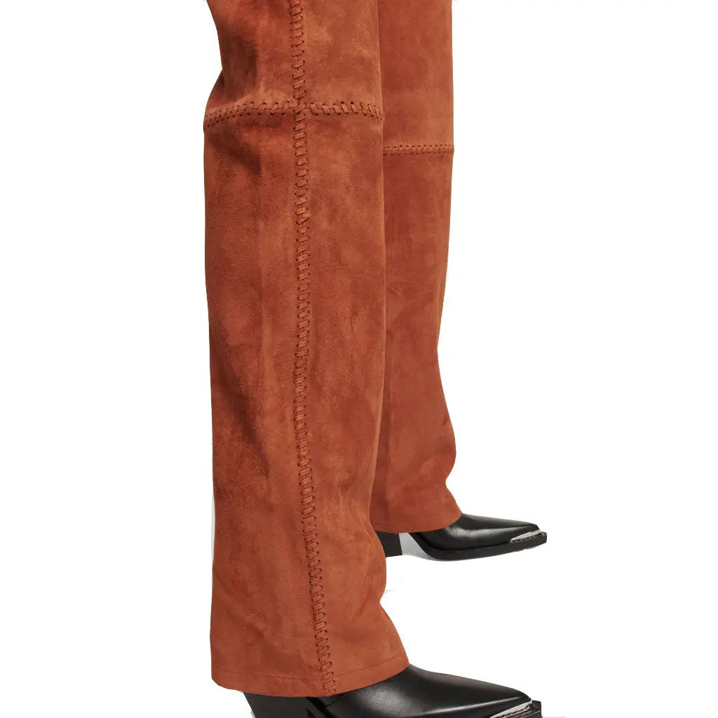 Premium Suede Leather Women's Straight-Leg Biker Pants - Image #5