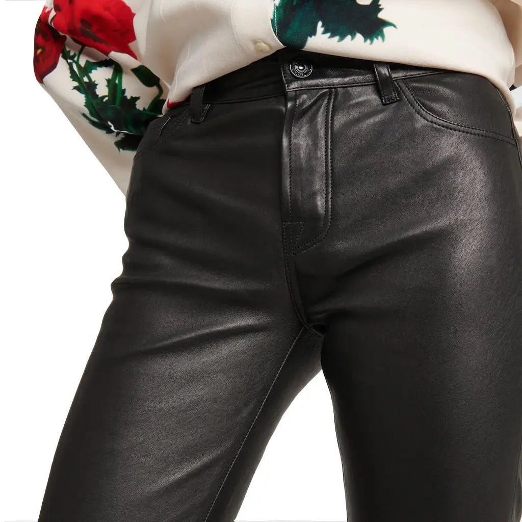 Ladies Leather Bootcut  Black Trousers Pants - Image #4