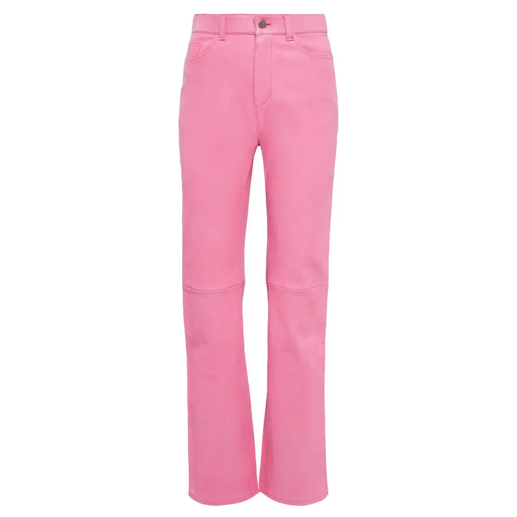 Ladies High-Rise Pink Leather Trousers Pants - Image #4