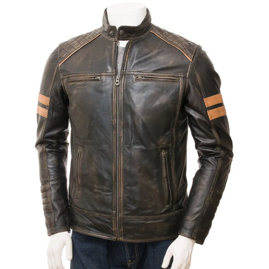 Men's Vintage Leather Racer Biker Jacket - Image #1