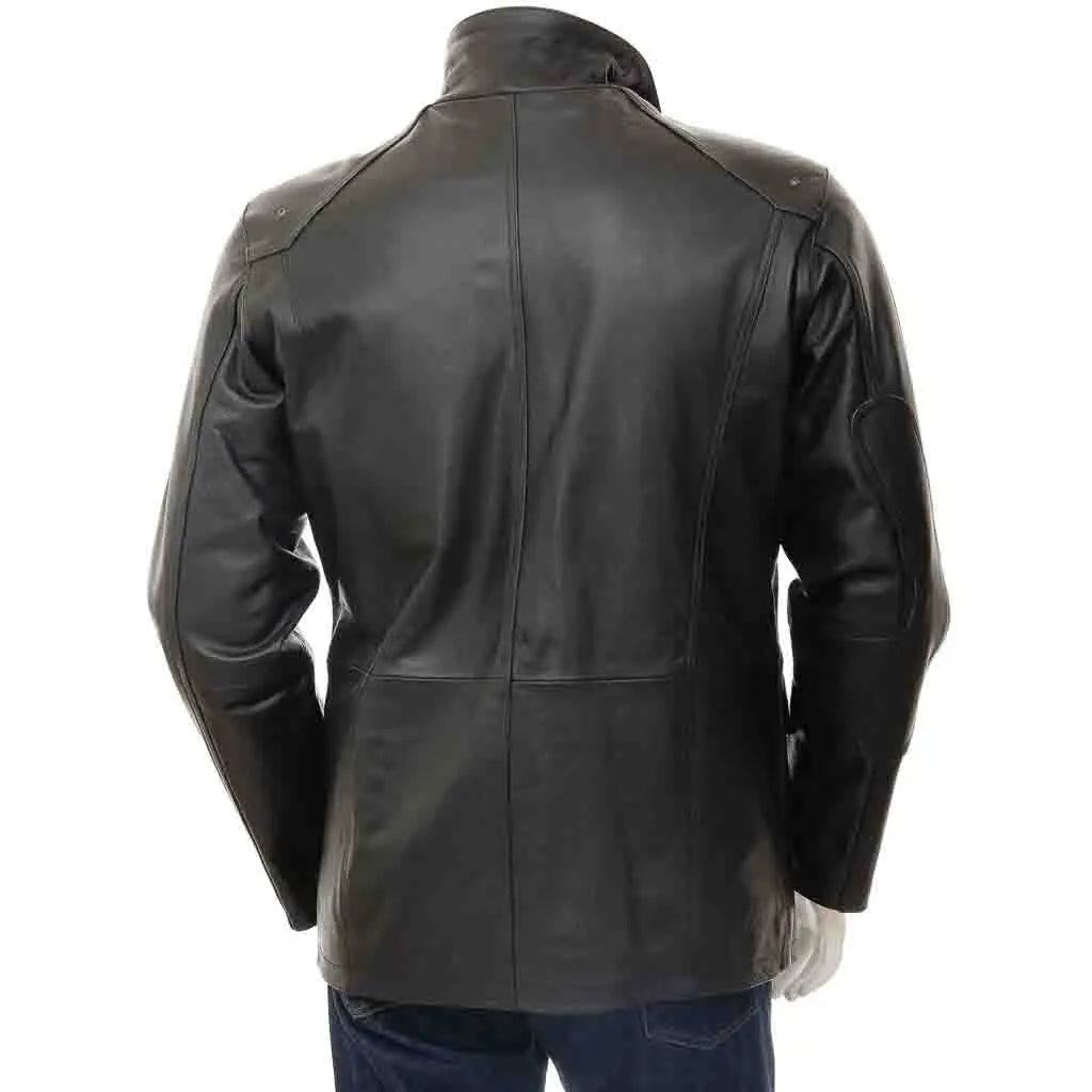 Men's Leather Motorcycle Coat In Black 