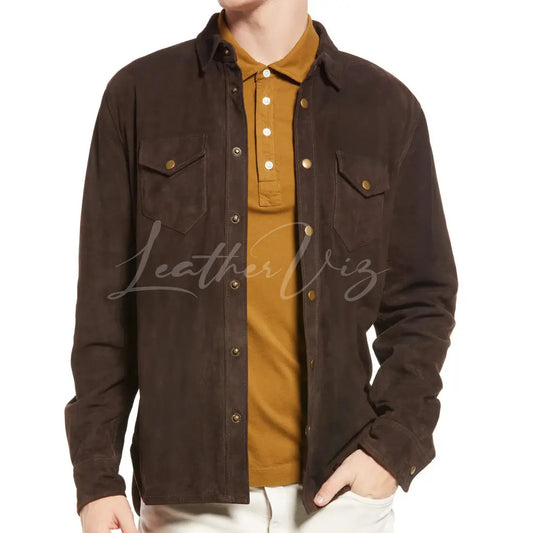 SUEDE LEATHER SNAP FRONT SHIRT FOR MEN - Image #2