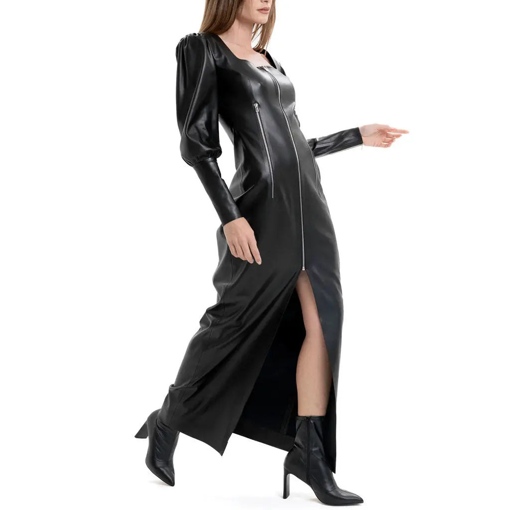 Vegan Leather Fall Gown Square Neck 