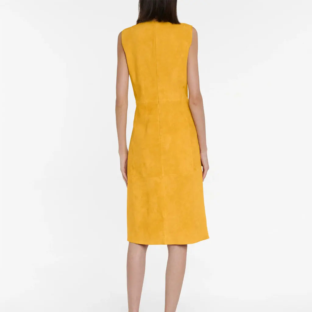 Just For Mom Yellow Suede Leather Dress - Image #3