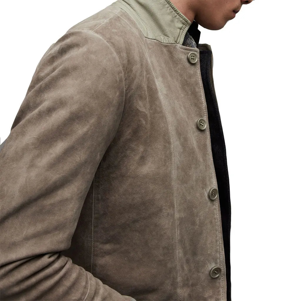 Suede Leather Men Blazer in Gray - Image #3