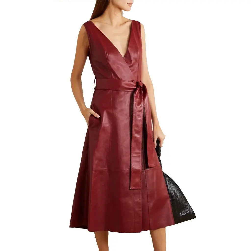 Women leather dress in red