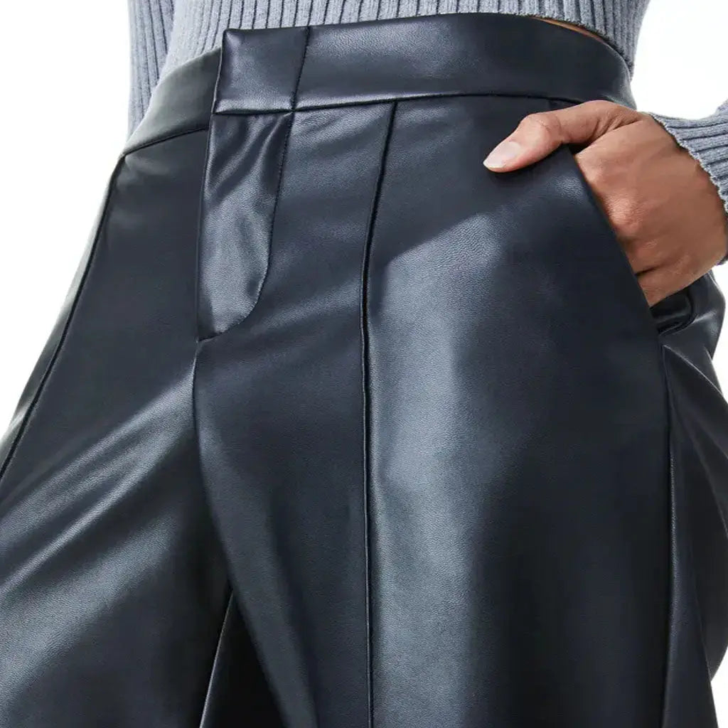 70s Inspire High Waist Wide Leg Faux Leather Pants - Image #2