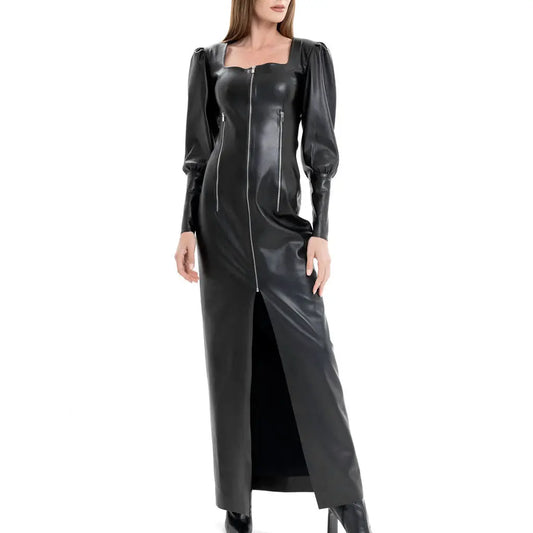 Vegan Leather Fall Gown Square Neck - Image #1