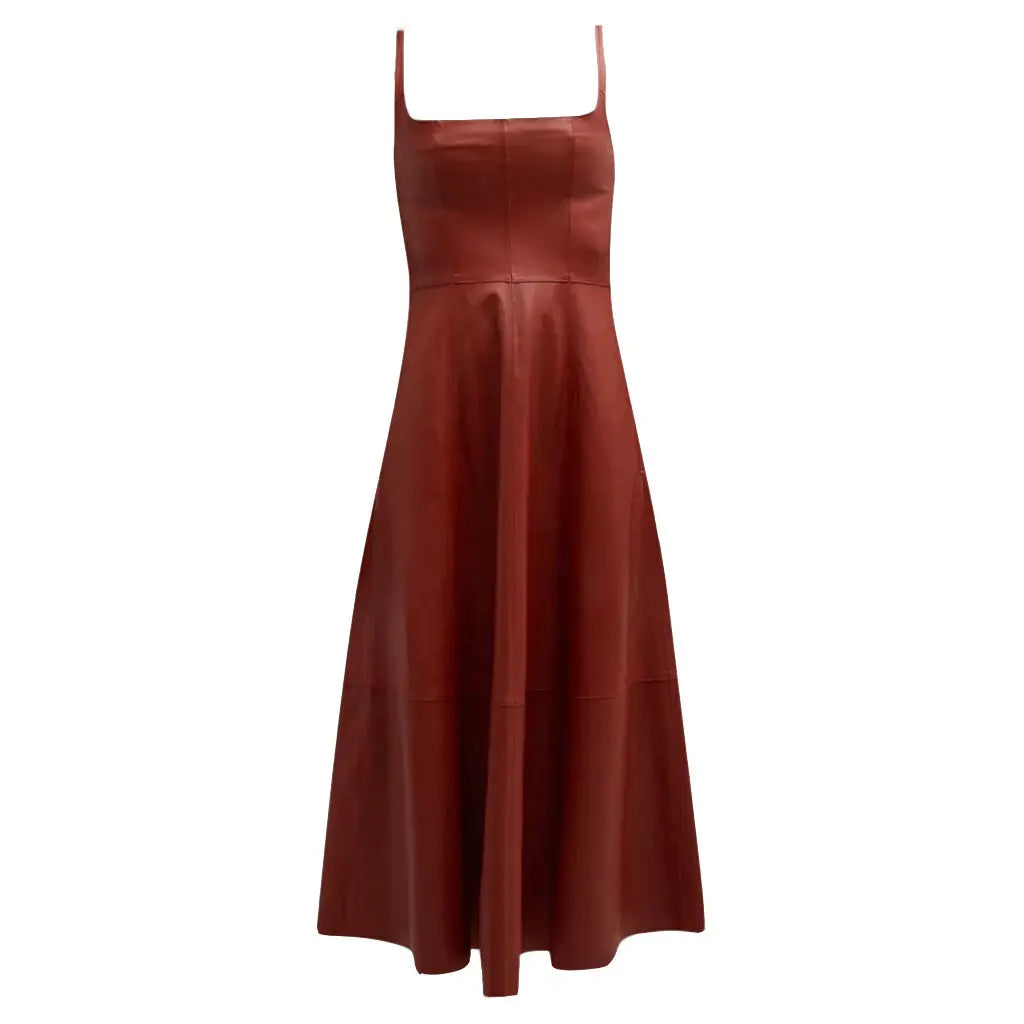 Square-Neck Genuine Leather Apron Dress For Womens - Image #3