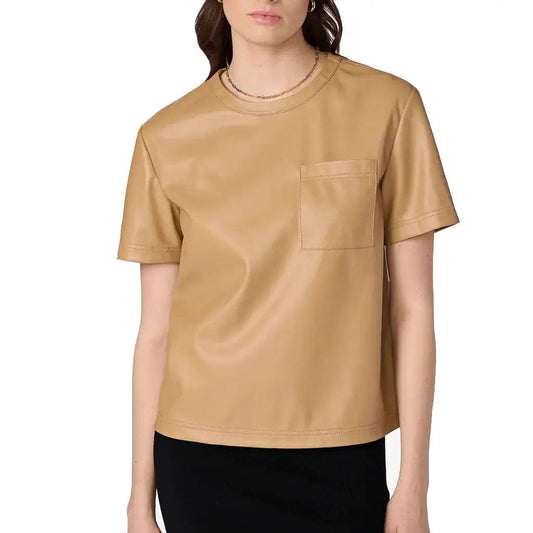 Womens Leather Tee Shirt Top