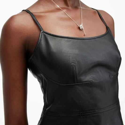 black leather dress with slits sleeveless