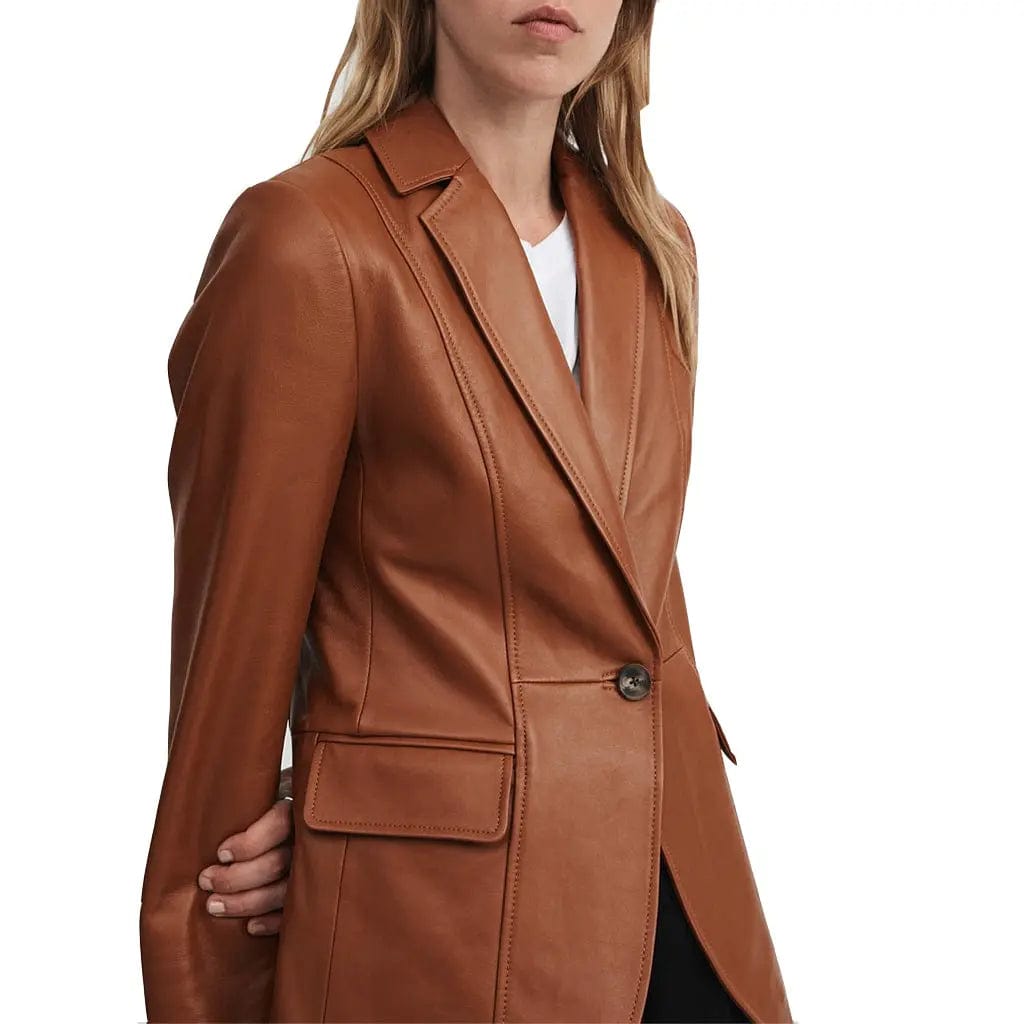 Women's Genuine Leather Single-Breasted Blazer - Image #1