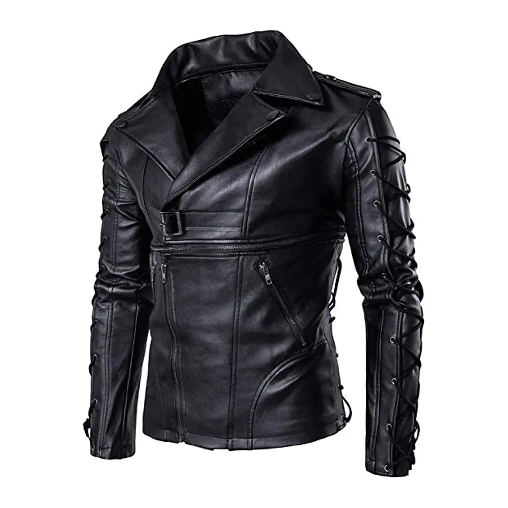 Men's Gothic Style Ghost Rider Leather Jacket - Image #2