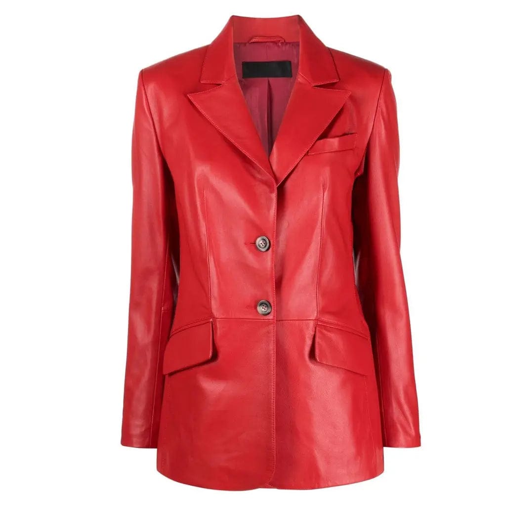 Women's Single-Breasted Leather Blazer In Red - Image #4