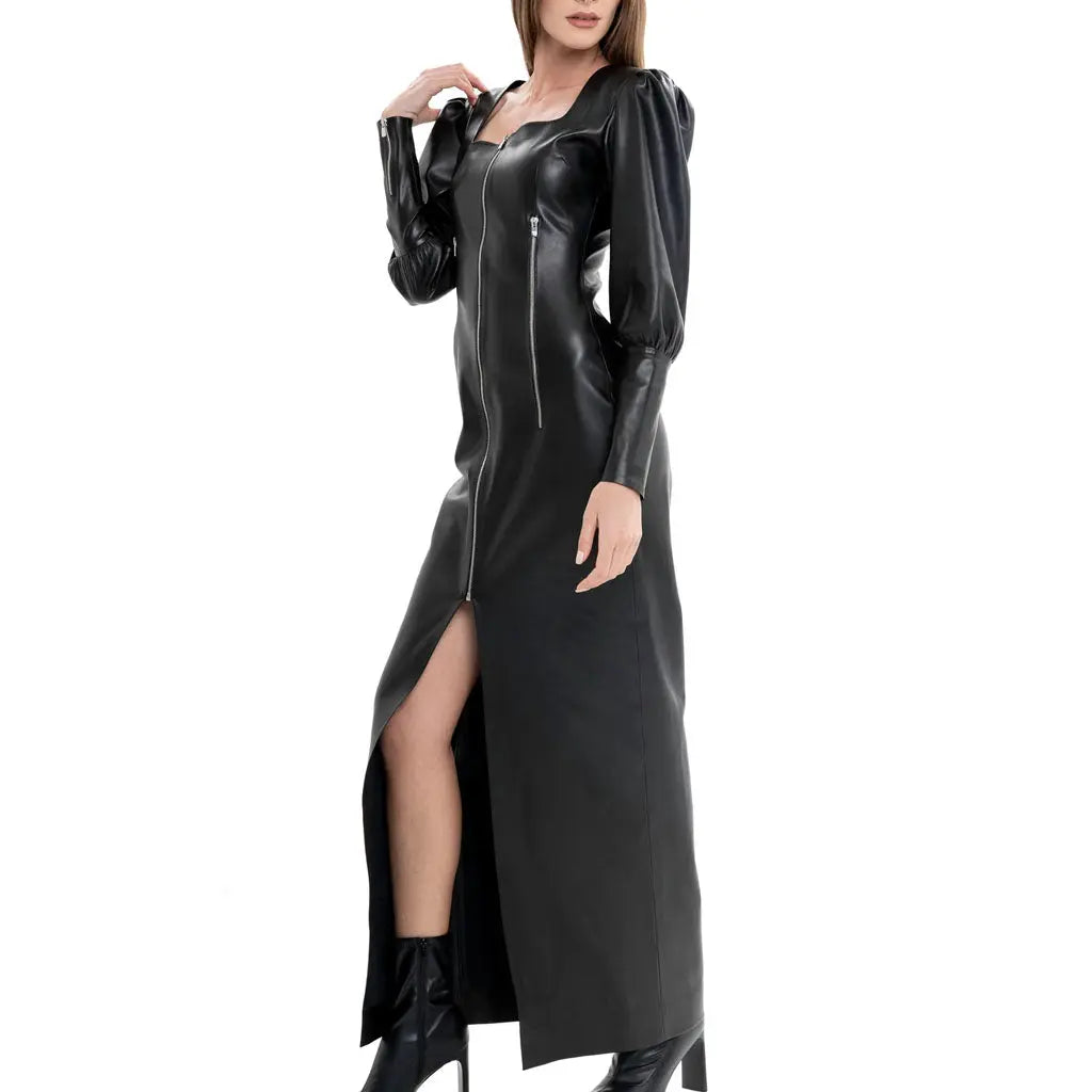 Vegan Leather Fall Gown Square Neck - Image #4