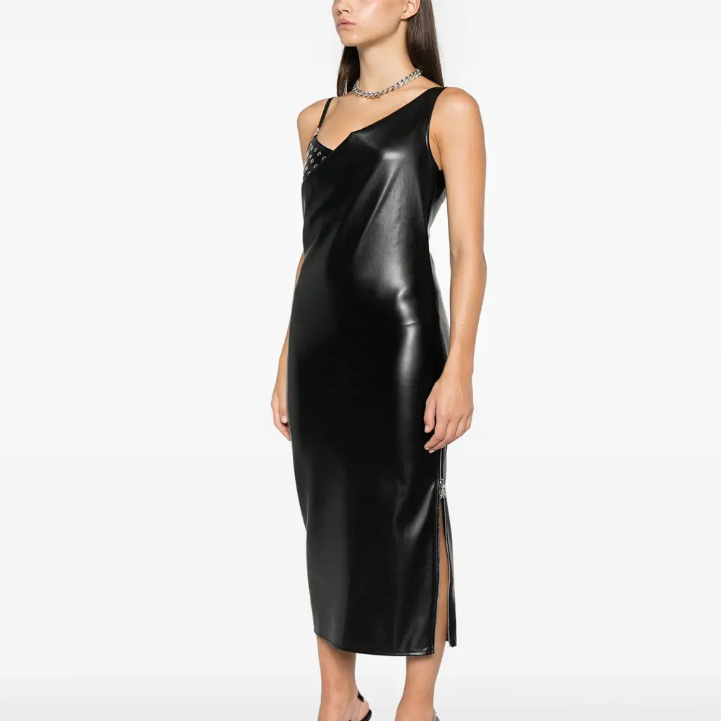 Womens Party Leather Dress with eyelet detailing