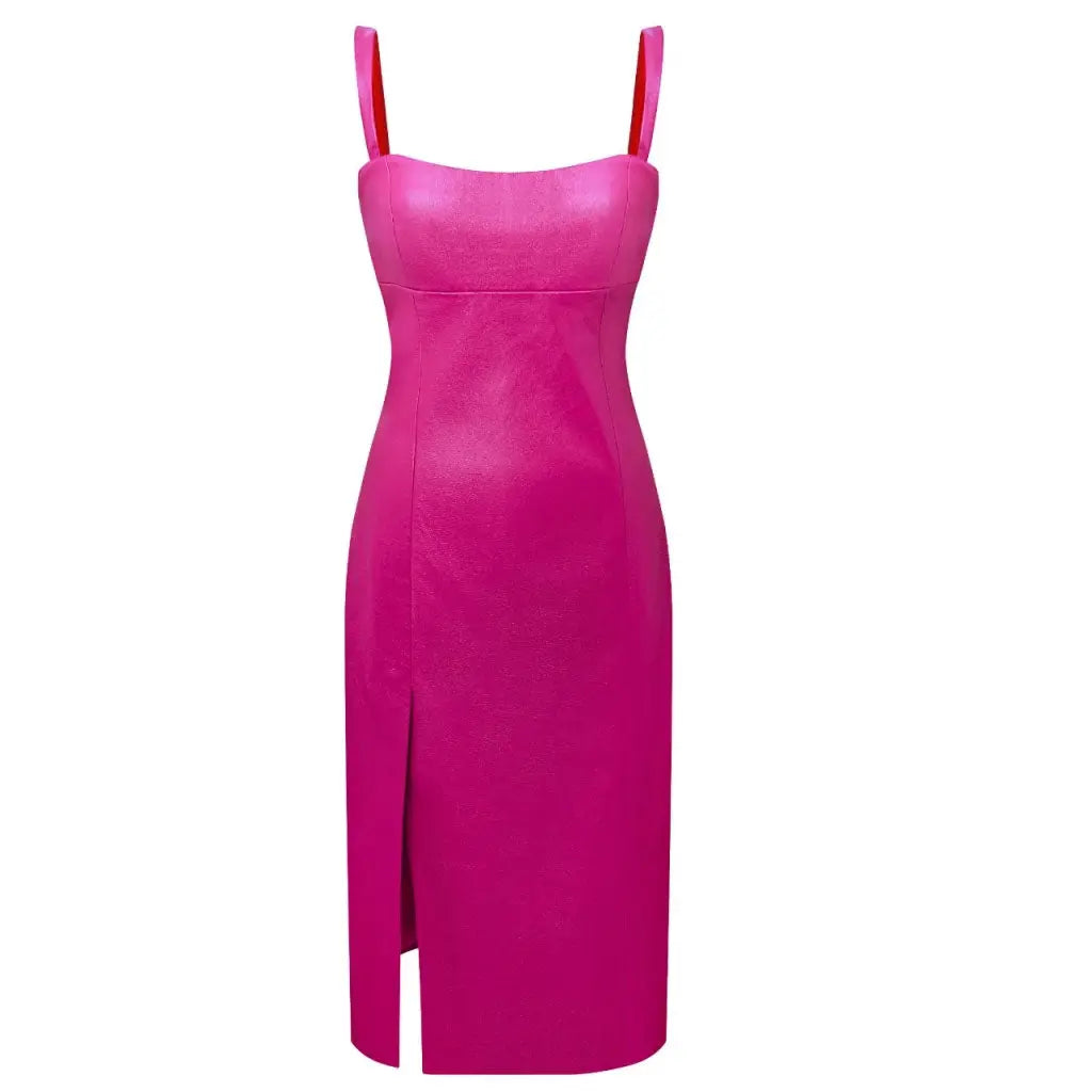 Barbie Pink  Leather Midi Dress