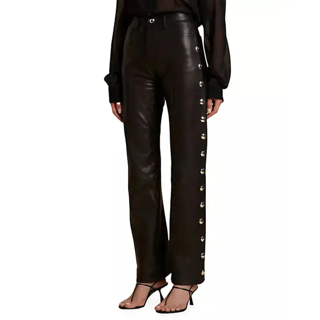 Women's Genuine Leather Studded Leather Pants - Image #2