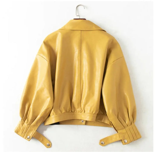 Yellow Single Breasted Motorcycle Punk Coat - Image #2