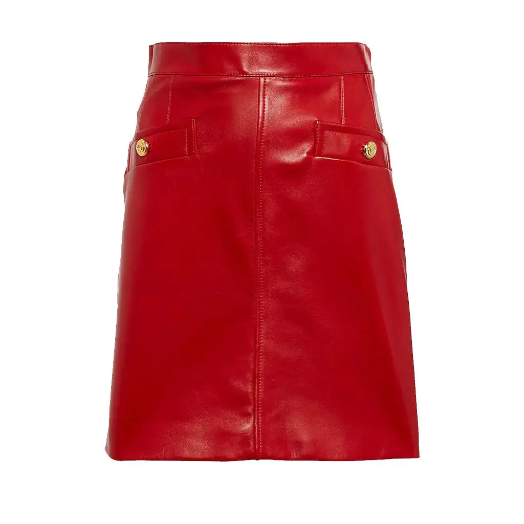 Corporate Red Leather Miniskirt - Image #3