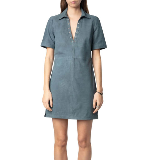 Eyelet Detailing Suede Leather Mini Dress