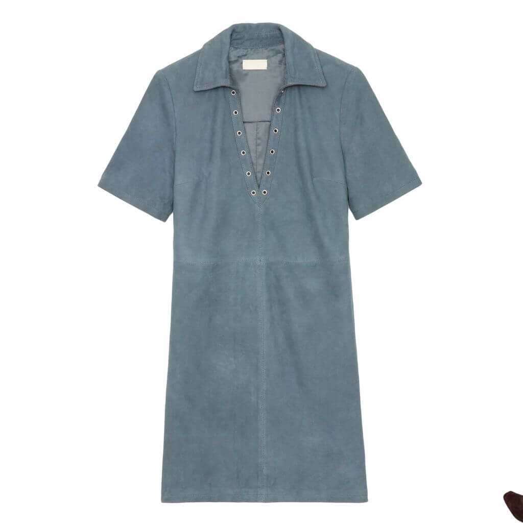 Eyelet Detailing Suede Leather Mini Dress