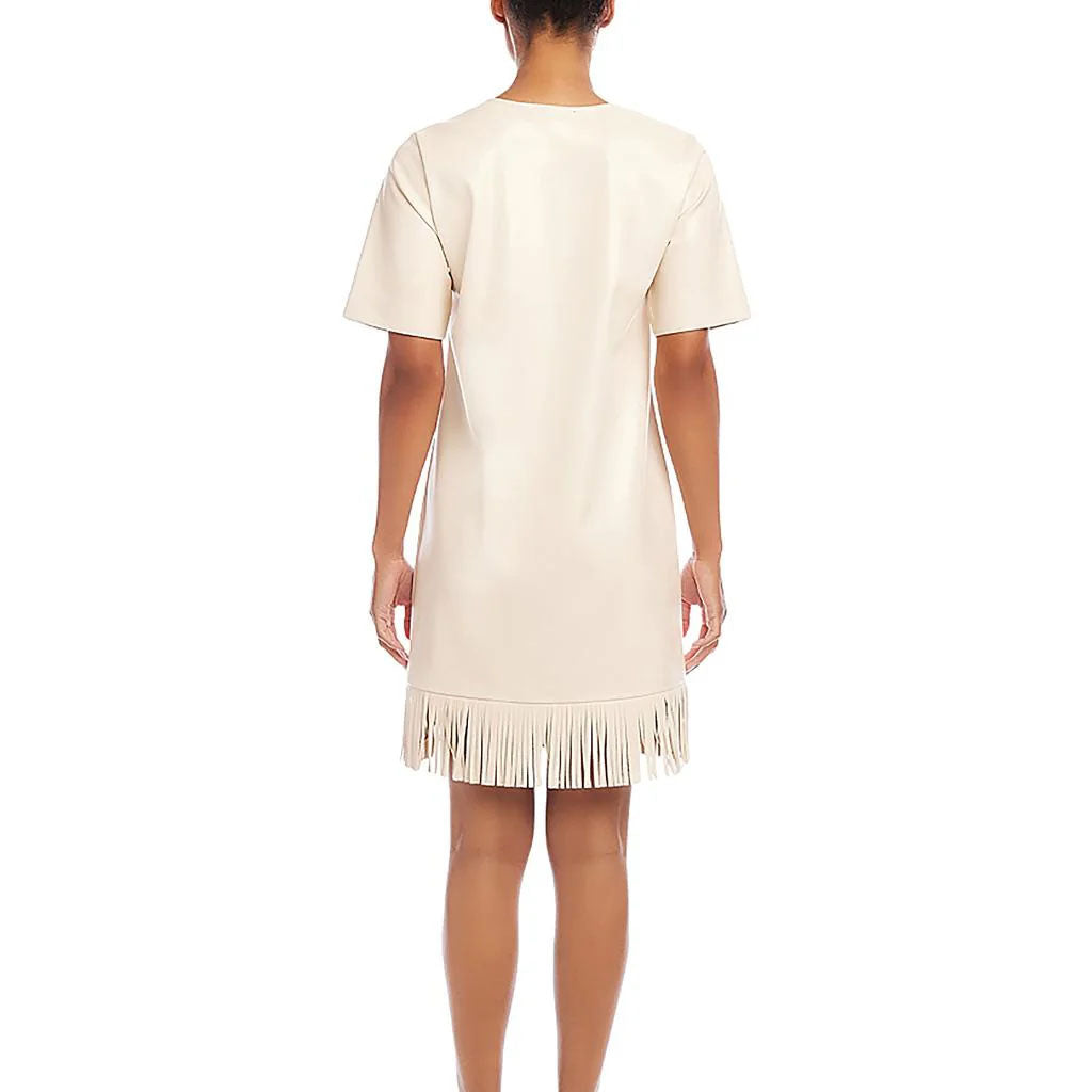 Fringe Hem Genuine Leather Minidress