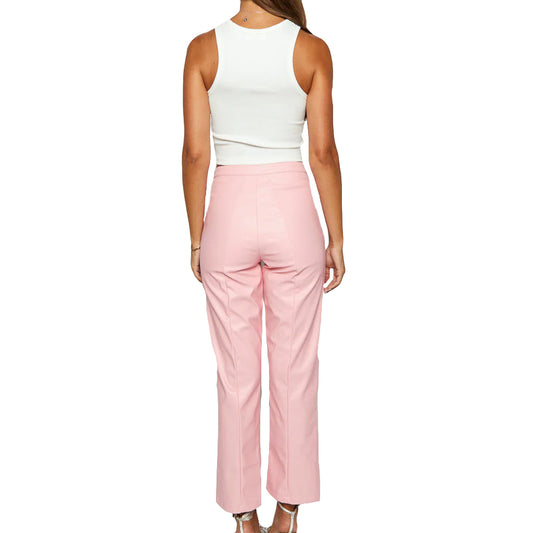 Cropped leather pant for women in pink 