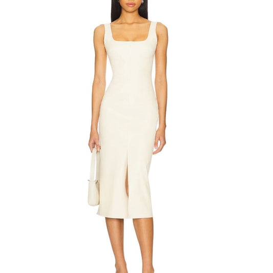 Sleeveless Midi Real Lambskin Leather Dress