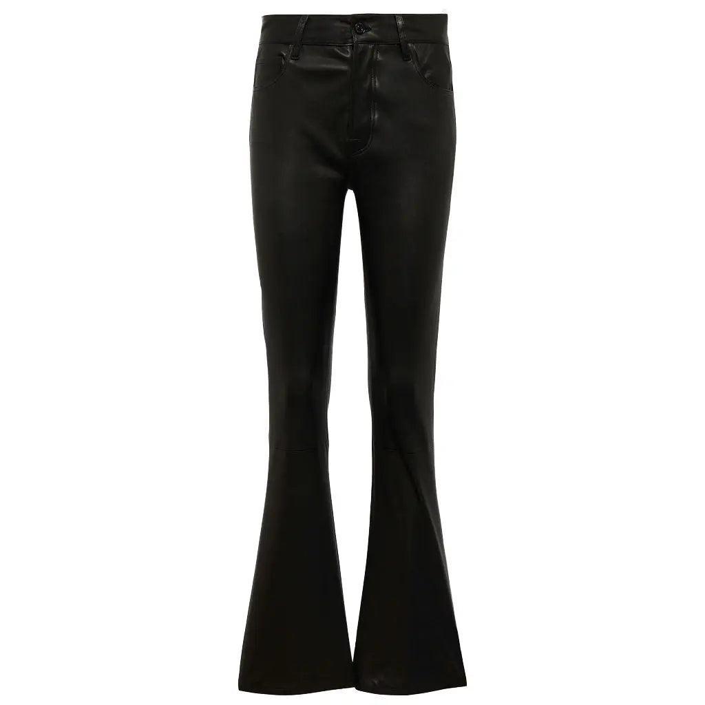 Ladies Leather Bootcut  Black Trousers Pants - Image #1