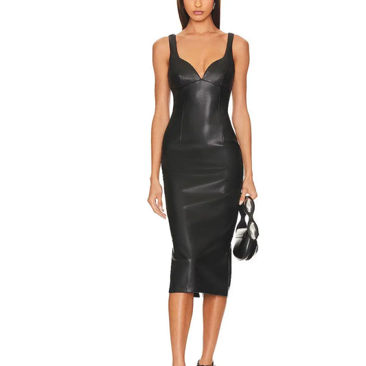 Women's Faux Leather  Semi-Formal Cocktail Dress - Image #1
