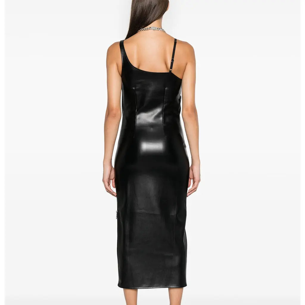 Sexy side slit women midi leather gown 