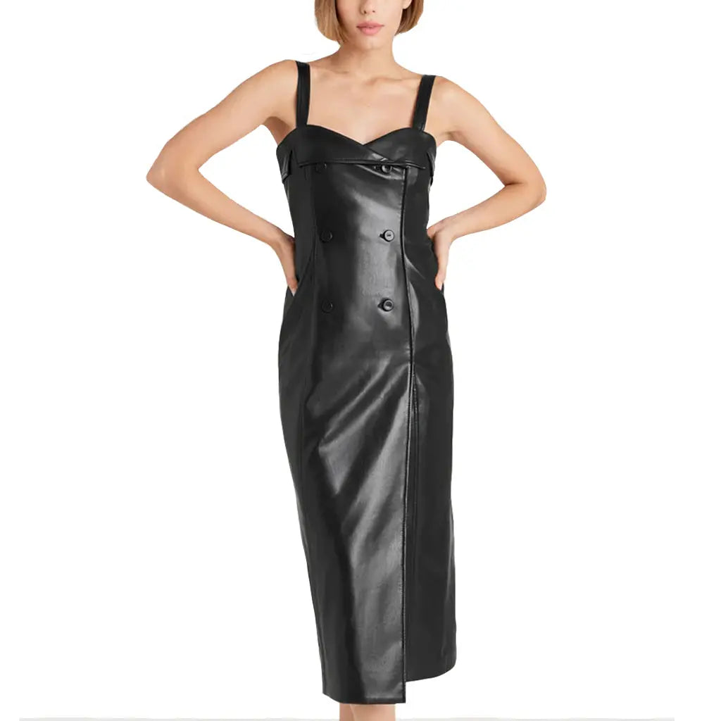 Black beauty women sleeveless leather dress for new year party 