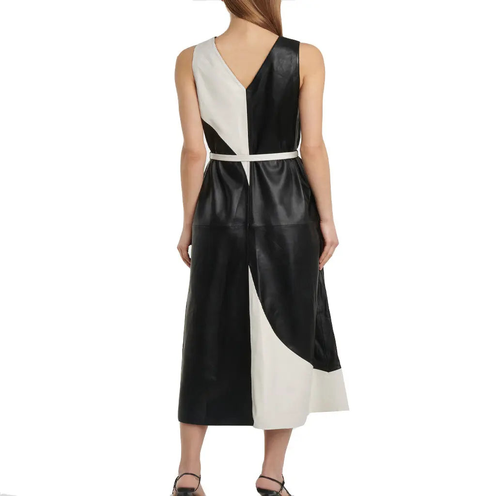 Black and white women leather dress