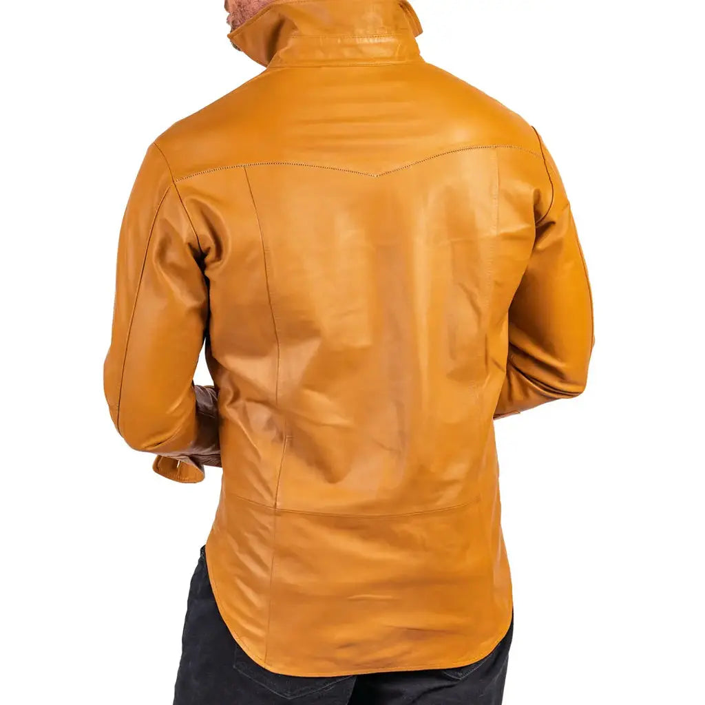 Sandalwood Lambskin Leather Button-Up Shirt For Men - Image #2