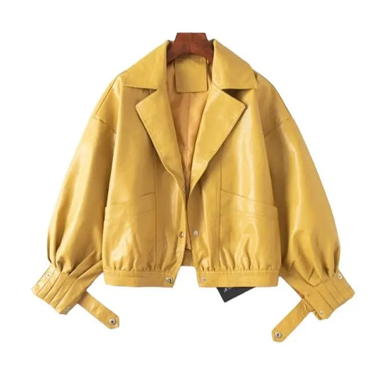 Yellow Single Breasted Motorcycle Punk Coat 